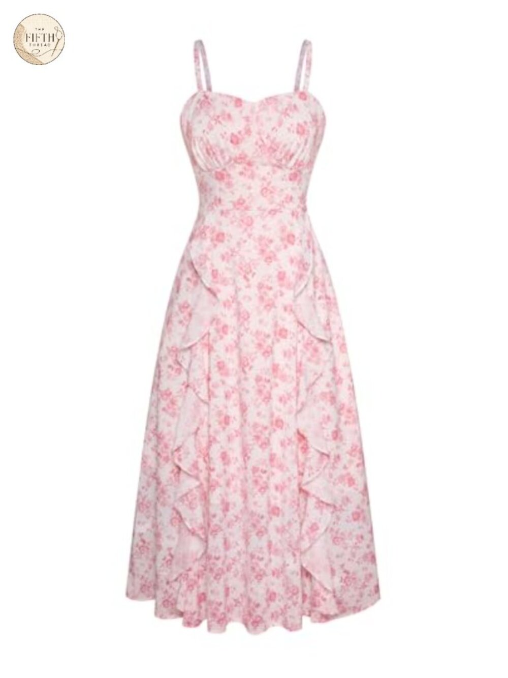 Boho Floral Midi Sun Dress Ruffle Sleeveless Empire Waist